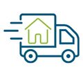 Icon: Umzug melden Das Icon zeigt einen LKW, der ein Haus auf der Ladefläche transportiert. So soll ein Umzug symbolisiert werden.