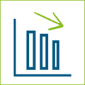 Icon: Adaption bei Preisschwankungen Das Icon zeigt einen abfallenden Graphen mit einem Pfeil, der ebenfalls nach rechts unten zeigt.