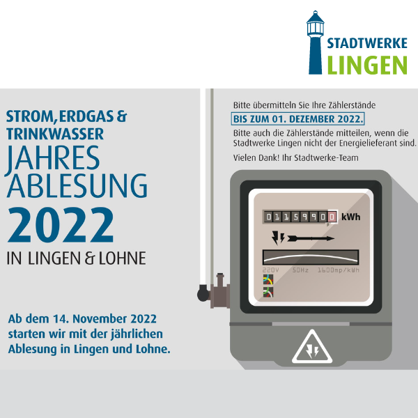 Grafik zur Jahresablesung 2022 der Stadtwerke Lingen mit Wasserzähler.