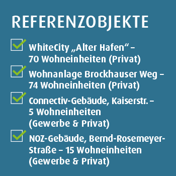 Liste der Referenzobjekte mit Wohn- und Gewerbeeinheiten.