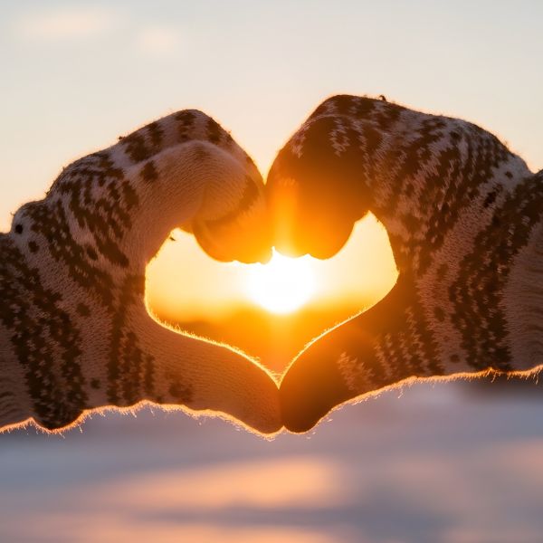 Hände formen Herz mit Sonnenschein